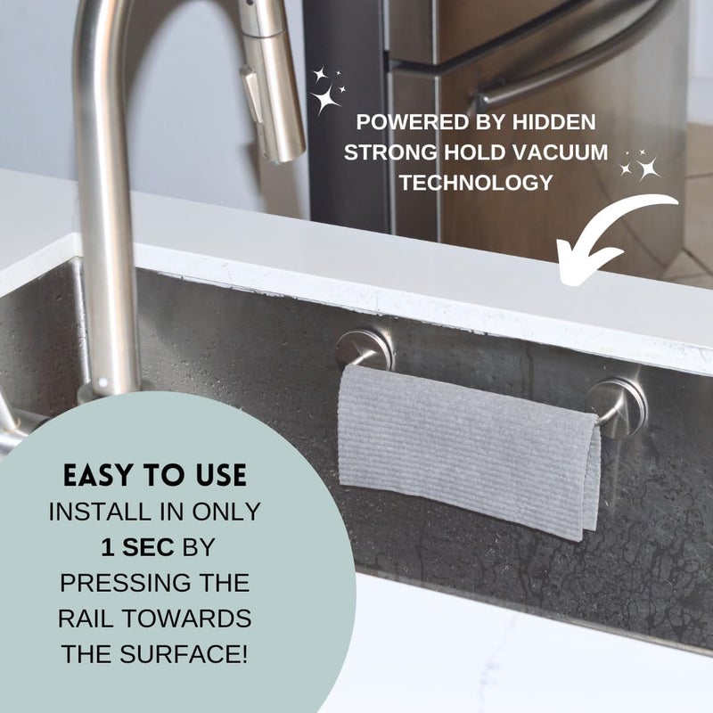 STEYDA Stainless Steel Dish Cloth Rail for Kitchen, Kitchen Towel Holder, Swedish Dishcloth Holder, Dish rag Hanger, Dish Towel Holder for All Types of Sinks and Smooth Surfaces - Image 3